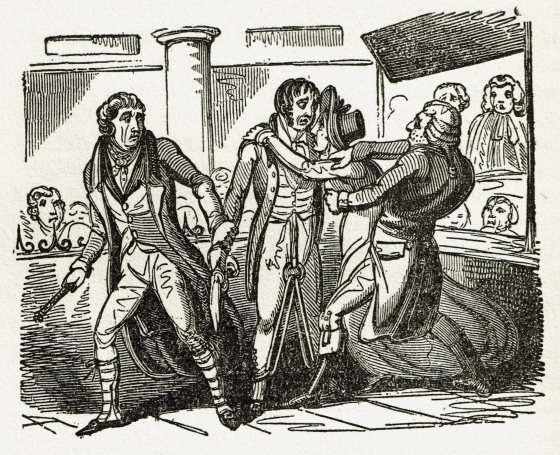The reaction of one of Morris's wives upon hearing his sentence. From The Newgate Calendar.